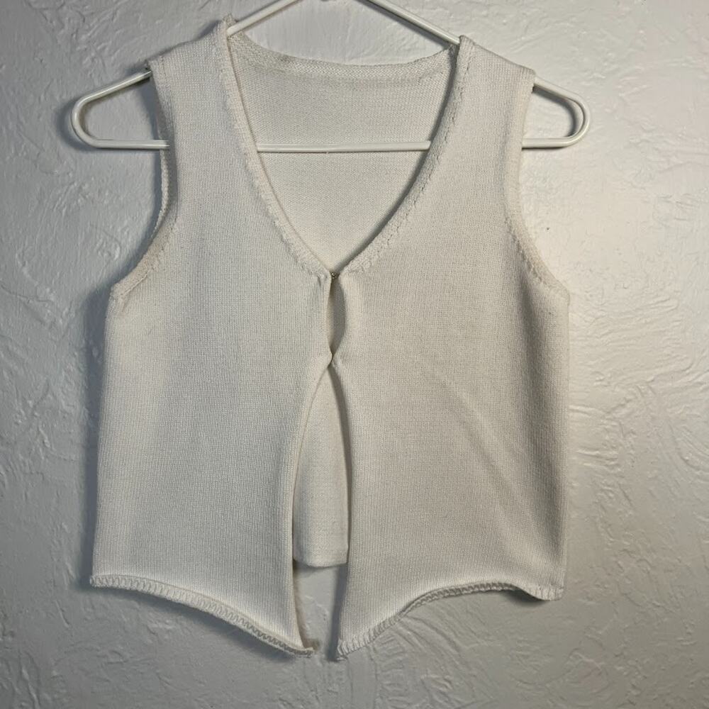 Pointelle Sweater Vest Top Women’s Sz S Cream Sleeveless Cotton Blend Feminine